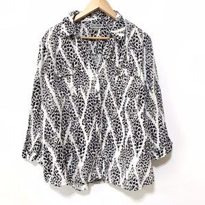 JM Collection Animal Print 3/4 Sleeve 100% Linen Top Size 16